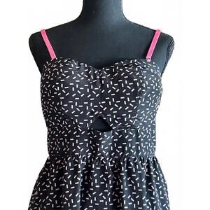 Material Girl Skater Dress Large Black Pink Adjustable Straps Cut Out